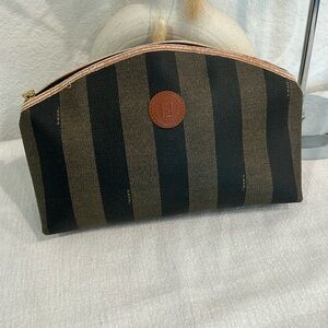 FENDI pouch pecan beige PVC �~ leather Authentic